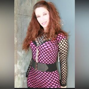 ⭐️ F&F fence net long sleeve mini dress tunic top lingerie black one size